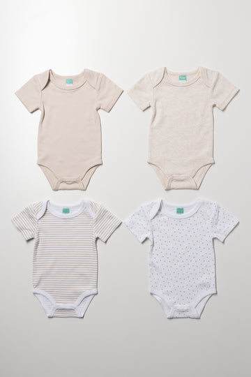 4 Pack Short Sleeve Vests Natural And White