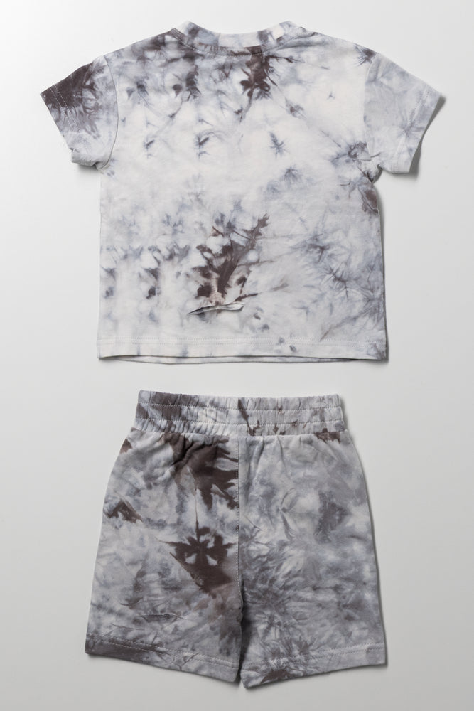 Tie Dye Shorts And T-Shirt Set Dark Grey (2)