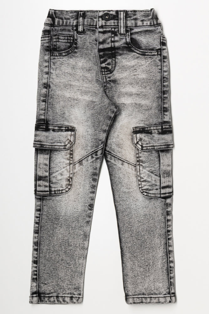 Cargo Slim Leg Denim Jeans Dark Grey