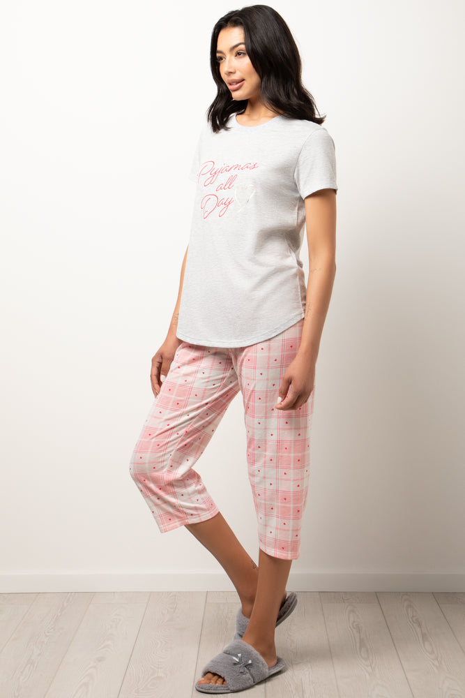 Pyjamas All Day Check Capri Pyjamas Pink (1)