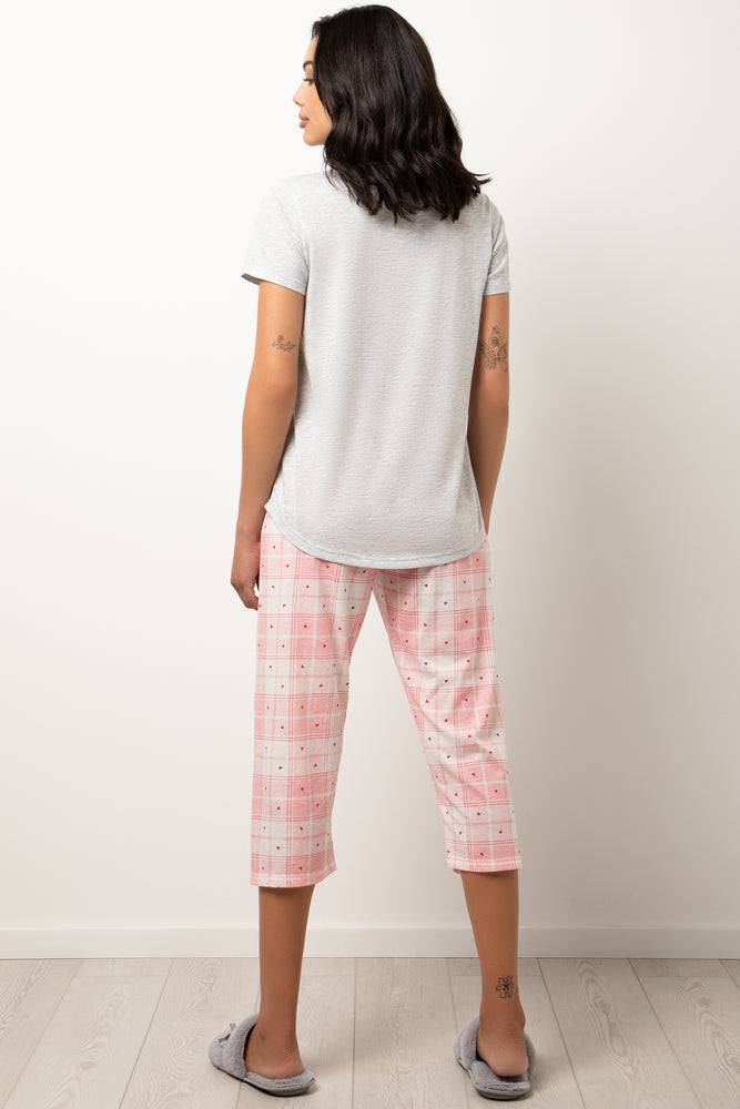 Pyjamas All Day Check Capri Pyjamas Pink (2)