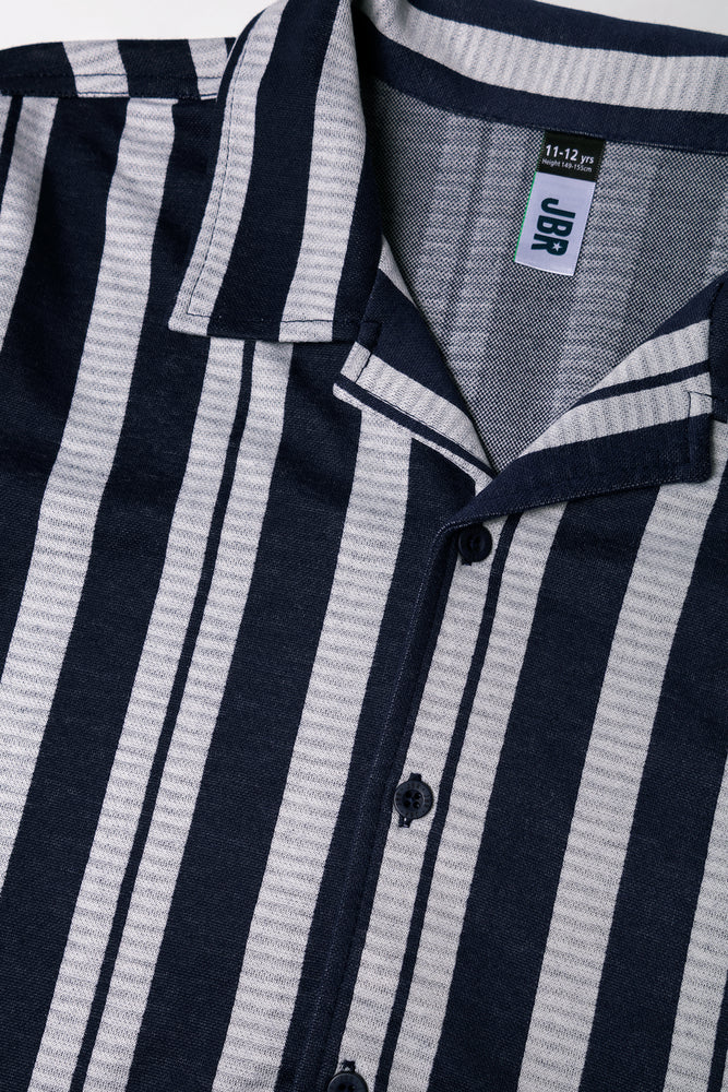 Stripe Short Sleeve Shirt Navy (1)