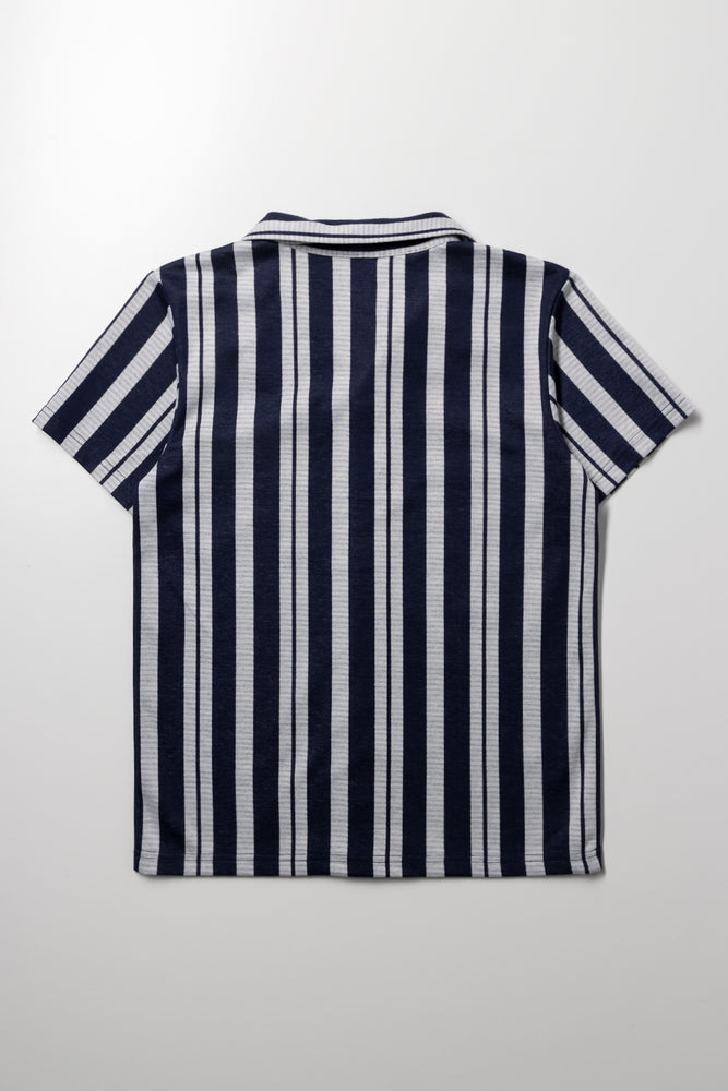 Stripe Short Sleeve Shirt Navy (2)