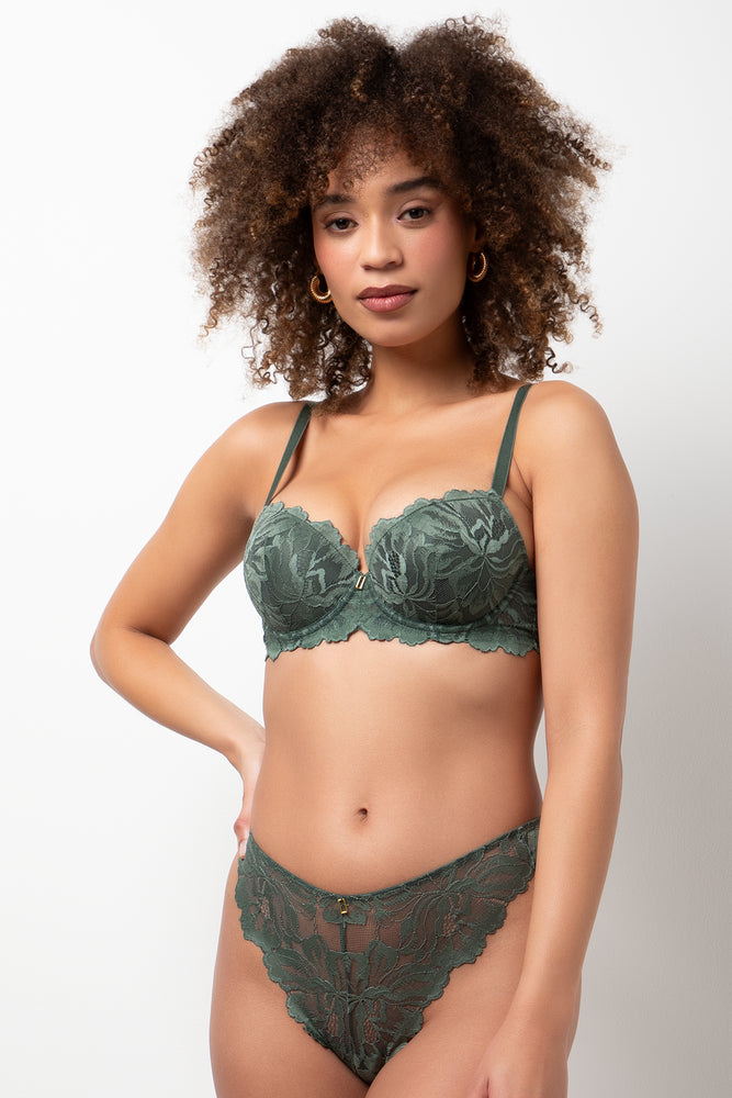 2 Pack Lace Balconette Bra Green And Natural
