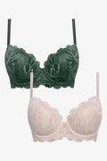 2 Pack Lace Balconette Bra Green And Natural (1)