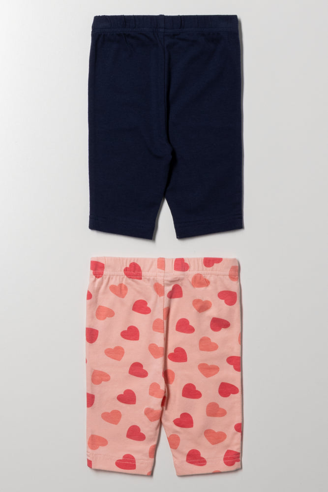 2 Pack Heart Cropped Leggings Navy And Orange (2)