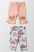 Paw Patrol 2 Pack Cropped Leggings Peach & White