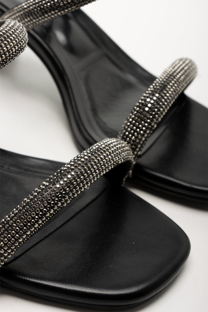 Diamante Mule Block Heel Black (2)