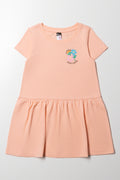 Floral Dropped Waist Dress Peach