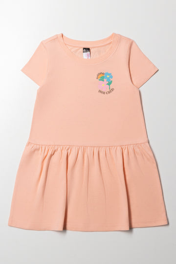 Floral Dropped Waist Dress Peach