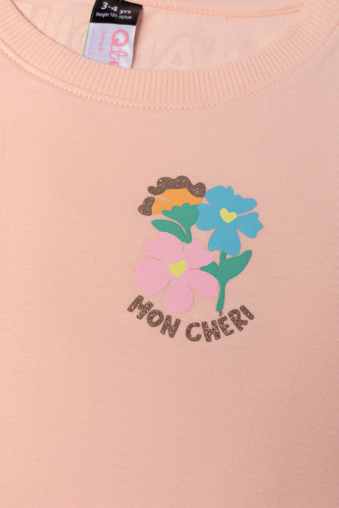 Floral Dropped Waist Dress Peach (1)