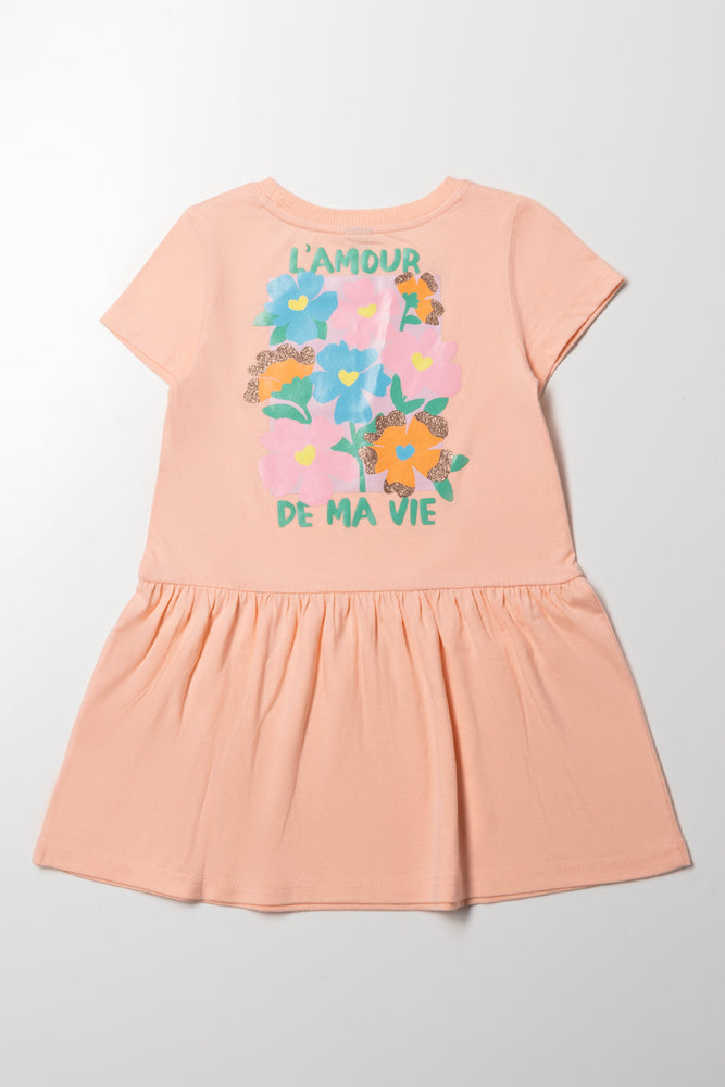 Floral Dropped Waist Dress Peach (2)