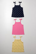 3 Pack Strappy Vests Yellow, Navy And Pink (2)