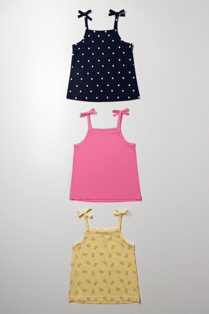 3 Pack Strappy Vests Yellow, Navy And Pink (2)