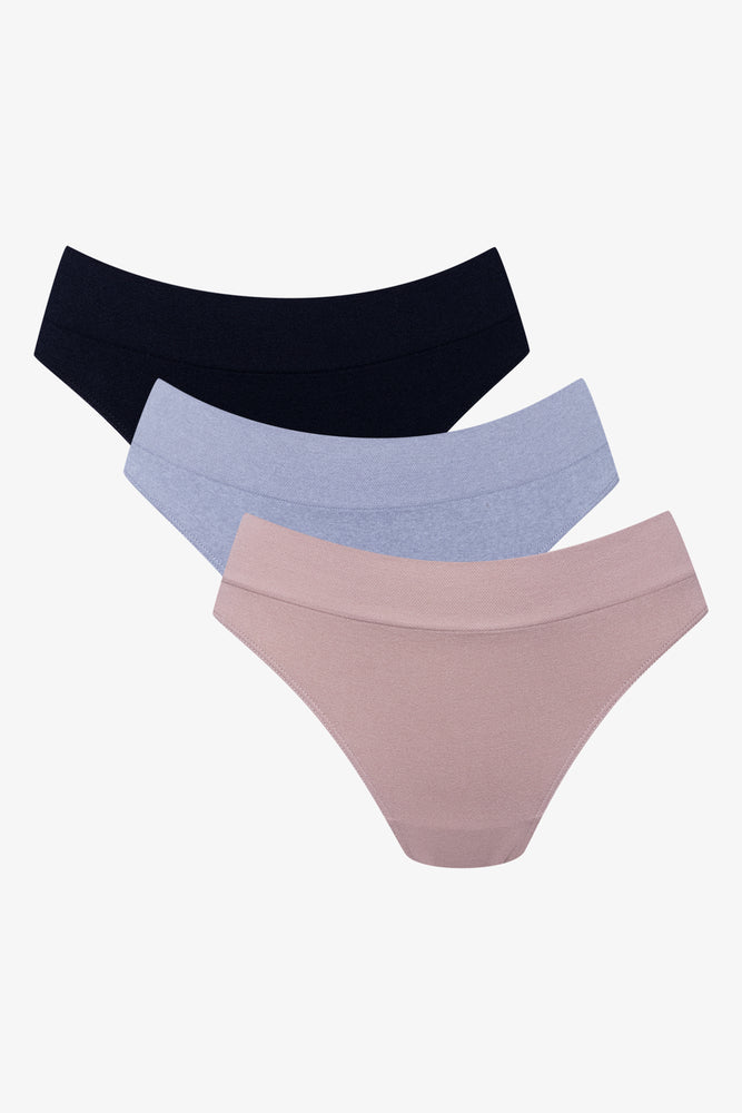 3 Pack Seamfree Thongs Black, Grey And Natural