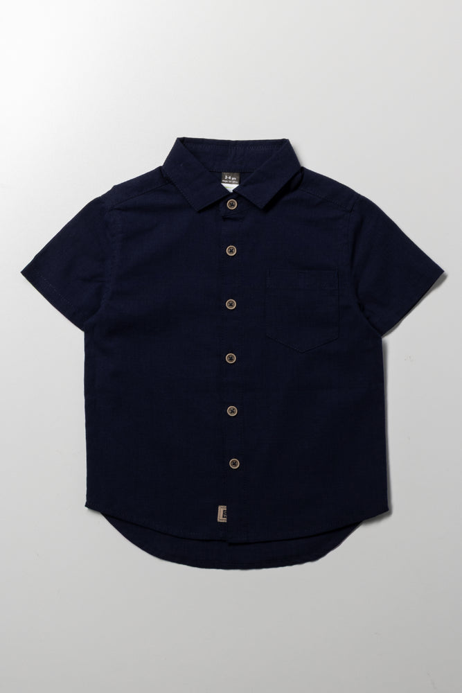 Linen Short Sleeve Shirt Navy