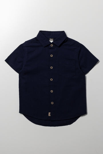 Linen Short Sleeve Shirt Navy