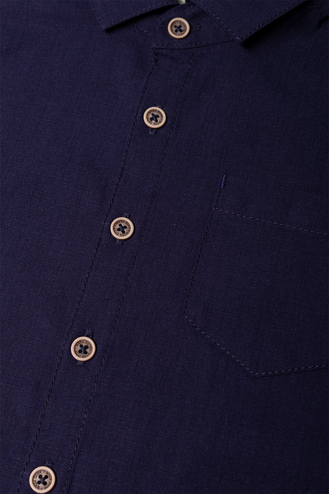 Linen Short Sleeve Shirt Navy