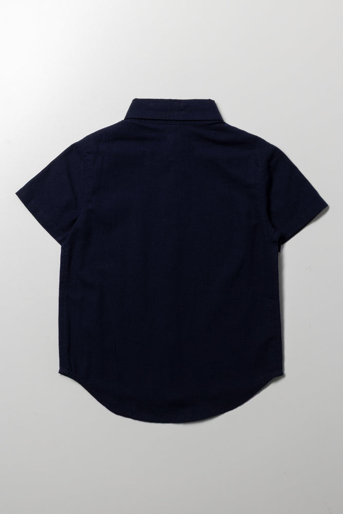 Linen Short Sleeve Shirt Navy (3)