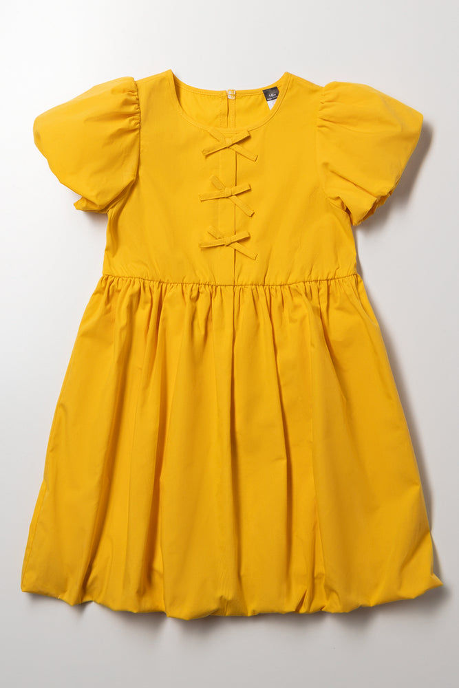 Bow Dress With Puff Sleeve Yellow