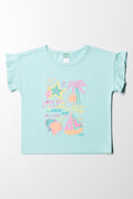 T-Shirt with Frill Sleeve Blue