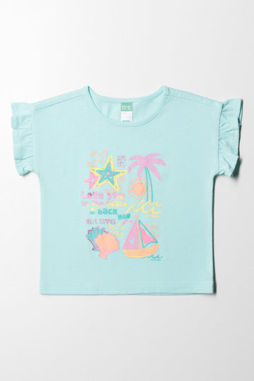 T-Shirt with Frill Sleeve Blue
