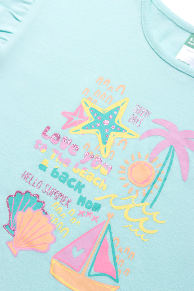 T-Shirt with Frill Sleeve Blue (1)