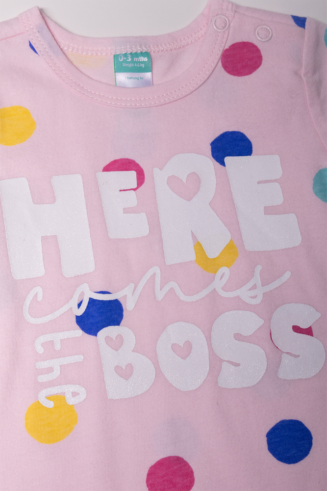 Here Comes The Boss Romper Pink