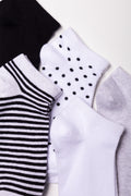 5 Pack Dots And Stripes Socks Black And White (1)