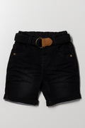 Denim Belted Shorts Black