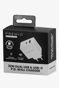 Premio 32W Dual USB And USB-C Wall Charger
