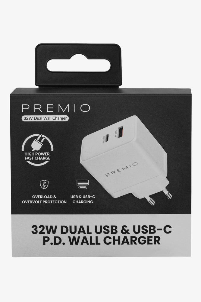 Premio 32W Dual USB And USB-C Wall Charger (3)