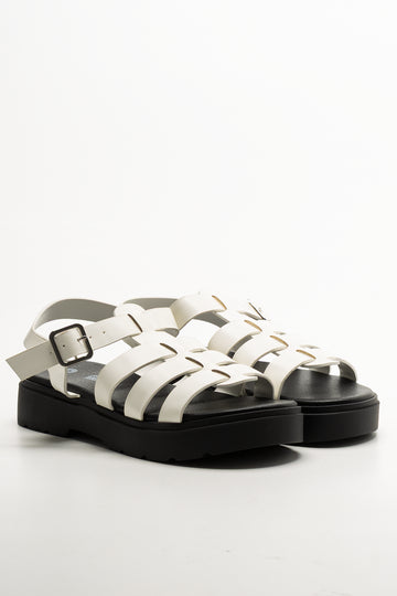 Chunky Caged Sandals White