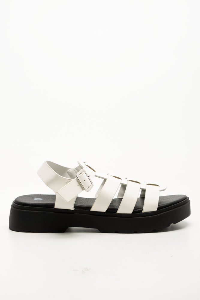 Chunky Caged Sandals White