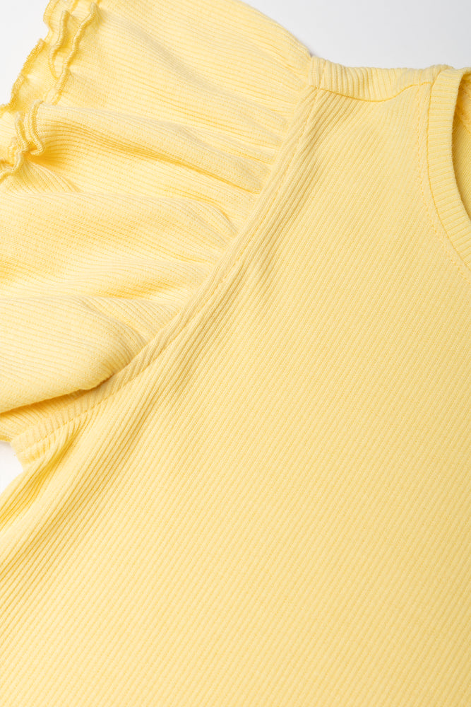 Rib T-Shirt With Frill Sleeves Yellow