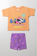 Minnie Mouse Oversized T-Shirt And Cycle Shorts Orange And Purple