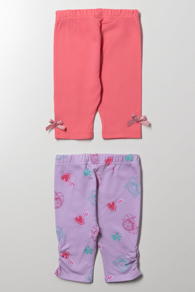Paw Patrol 2 Pack Cropped Leggings Lilac And Peach (2)