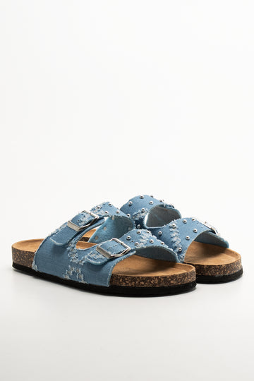 Ripped Denim Sandals Blue