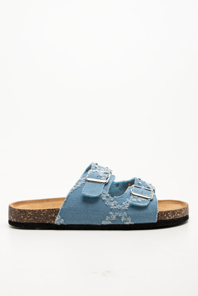Ripped Denim Sandals Blue