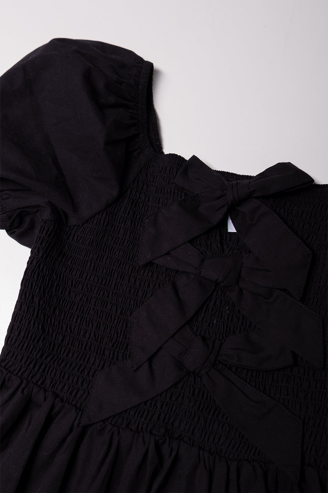 Bow Detail Puff Sleeve Dress Black (1)