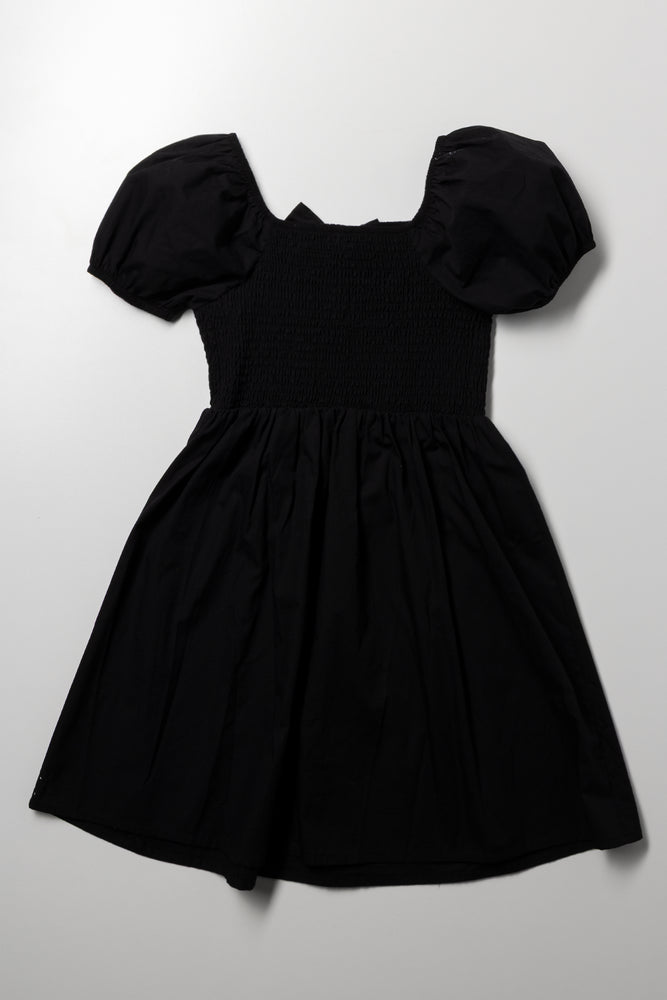 Bow Detail Puff Sleeve Dress Black (2)