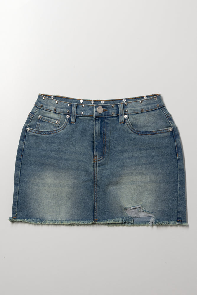 Denim Skirt Mid Wash Blue