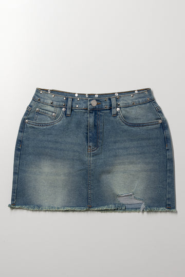 Denim Skirt Mid Wash Blue