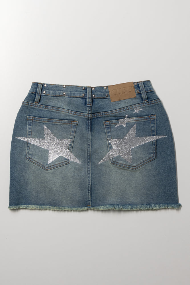 Denim Skirt Mid Wash Blue (3)