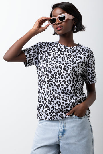 Animal Print Short Sleeve T-Shirt Black