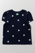 Heart Print T-Shirt Navy
