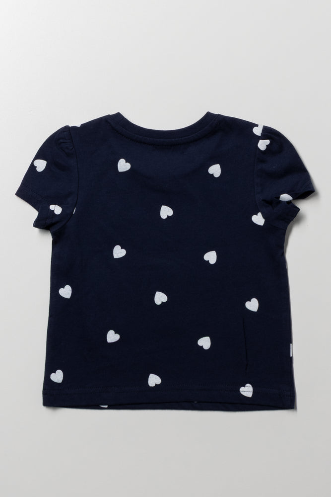 Heart Print T-Shirt Navy (2)