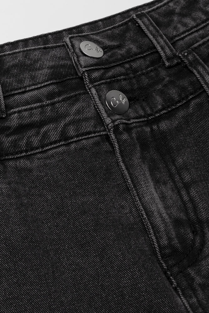 Double Waistband Straight Leg Denim Jean Black