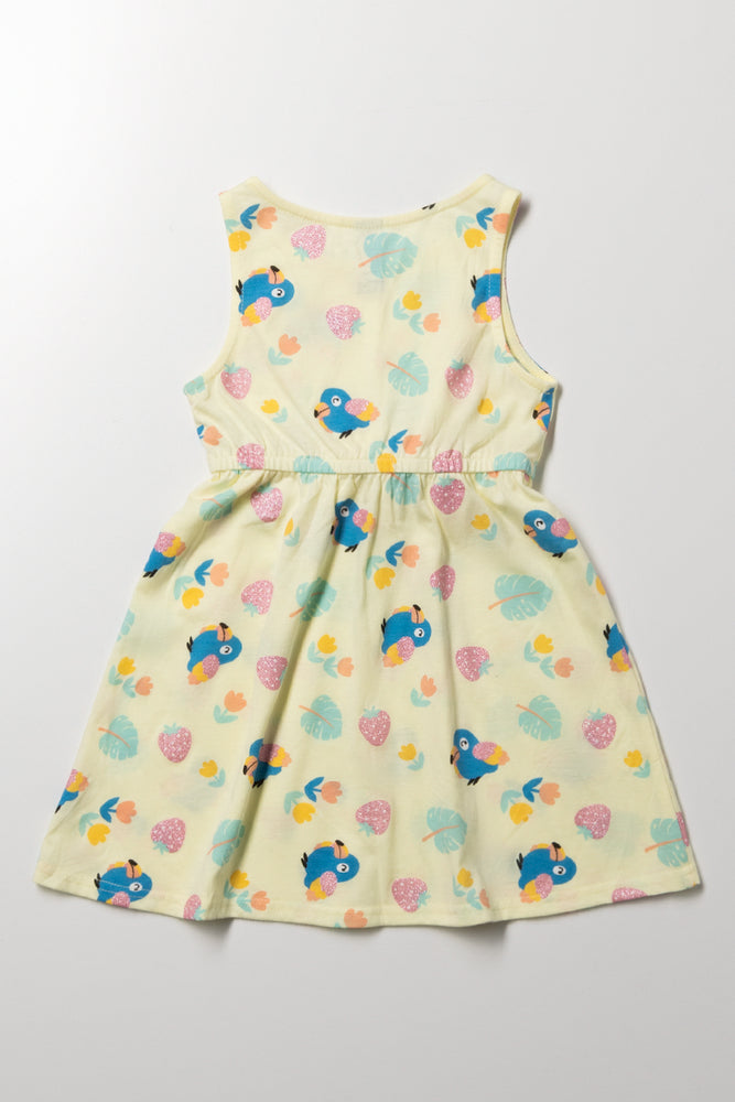 Tropical Sleeveless Dress with Front Tie Yellow (2)