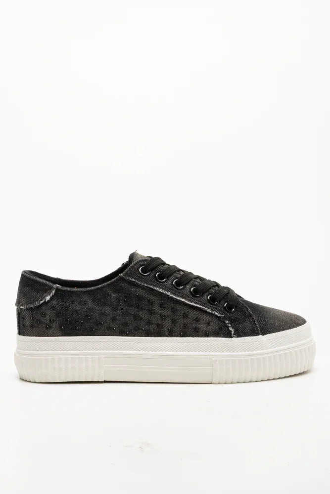 Distressed Denim Sneakers Dark Grey